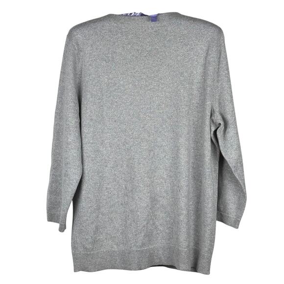 NWT Talbots Cashmere Grey Metallic Sweater SIze L Crew Neck Silver - Picture 4 of 7